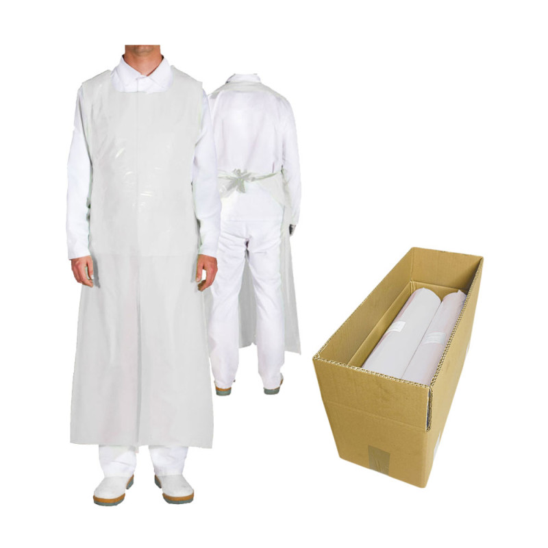 Fartuch foliowy wodoodporny biały 90cm x 150cm wiązany na troki (folia LDPE 0,045&micro;m) 50szt x 4op