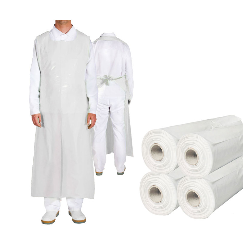 Fartuch foliowy wodoodporny biały 90cm x 150cm wiązany na troki (folia LDPE 0,045&micro;m) 50szt x 4op