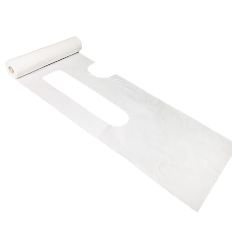 Fartuch foliowy wodoodporny biały 90cm x 150cm wiązany na troki (folia LDPE 0,045&micro;m) 50szt x 4op