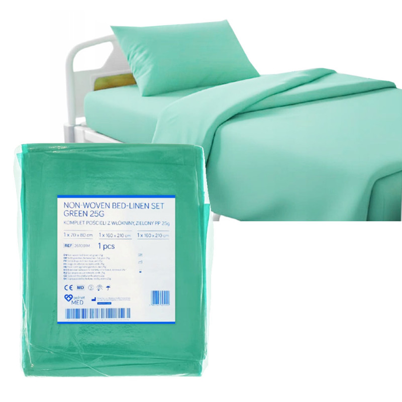 Pościel jednorazowa komplet wł&oacute;knina 25g niejałowa (prześcieradło, poszewka na kołdrę i poduszkę) 1 komplet
