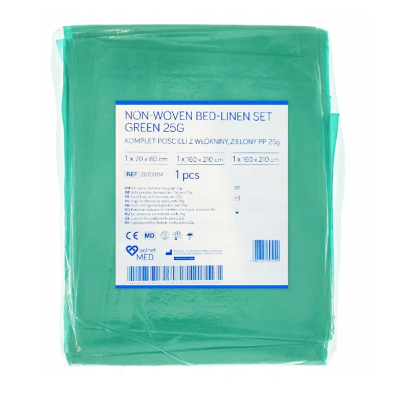 Pościel jednorazowa komplet wł&oacute;knina 25g niejałowa (prześcieradło, poszewka na kołdrę i poduszkę) 1 komplet