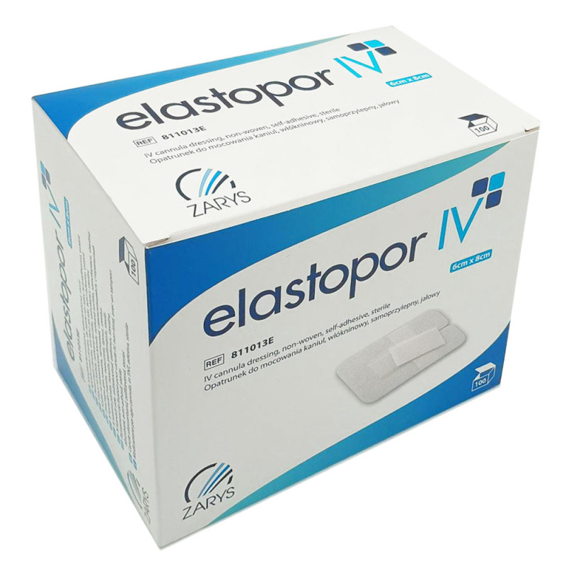 Opatrunek do mocowania kaniul Elastopor IV samoprzylepny z wł&oacute;kniny 6cm x 8cm 100 szt