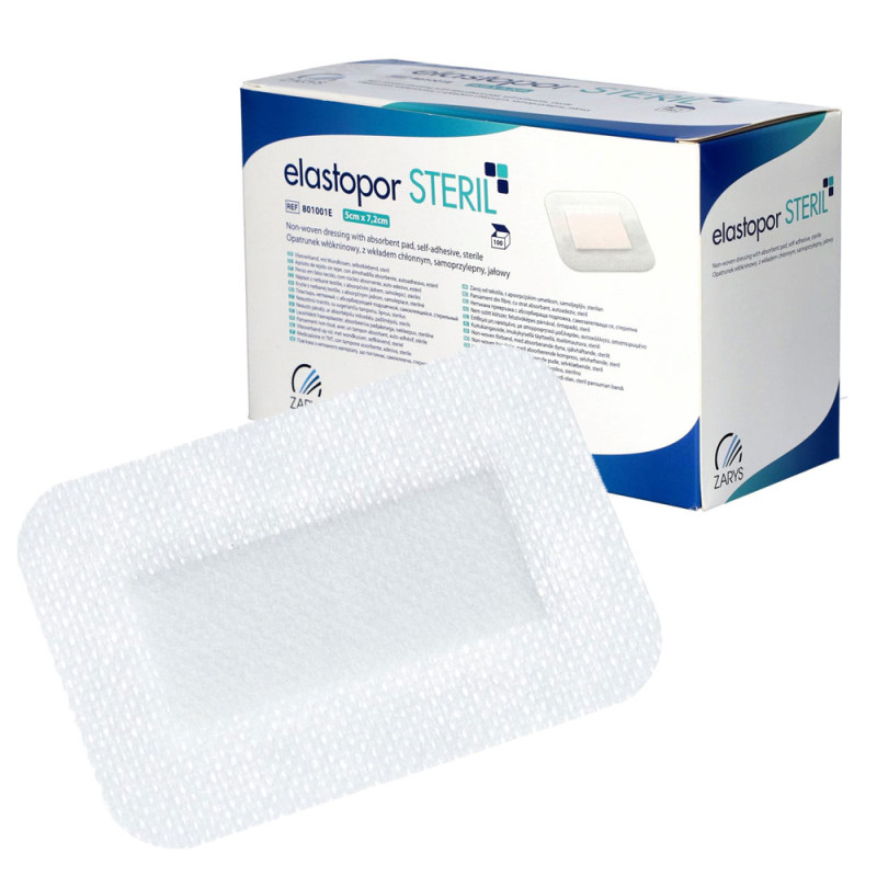 Opatrunek wł&oacute;kninowy Elastopor Steril 5cm x 7,2cm samoprzylepny z wkładem chłonnym 100 szt
