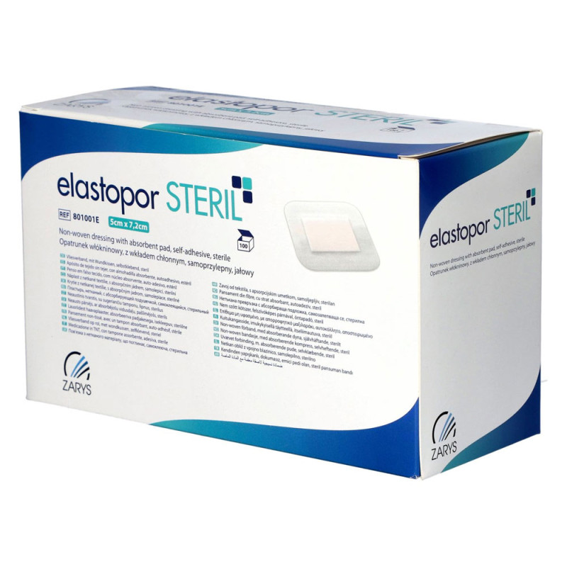 Opatrunek wł&oacute;kninowy Elastopor Steril 5cm x 7,2cm samoprzylepny z wkładem chłonnym 100 szt
