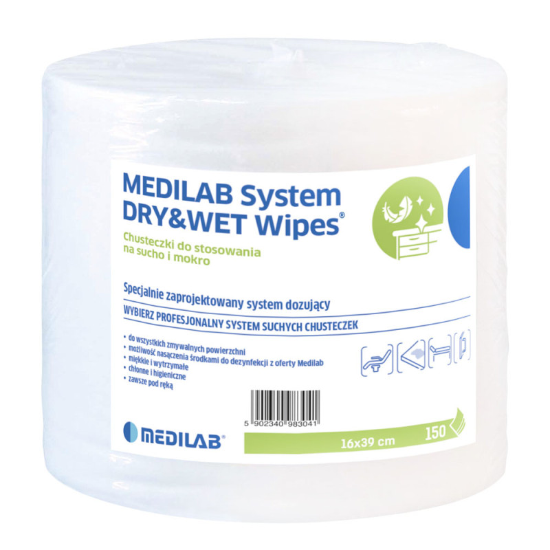 Chusteczki Medilab system Dry&wet wipes Opti do stosowania na sucho i mokro - wkład 150szt