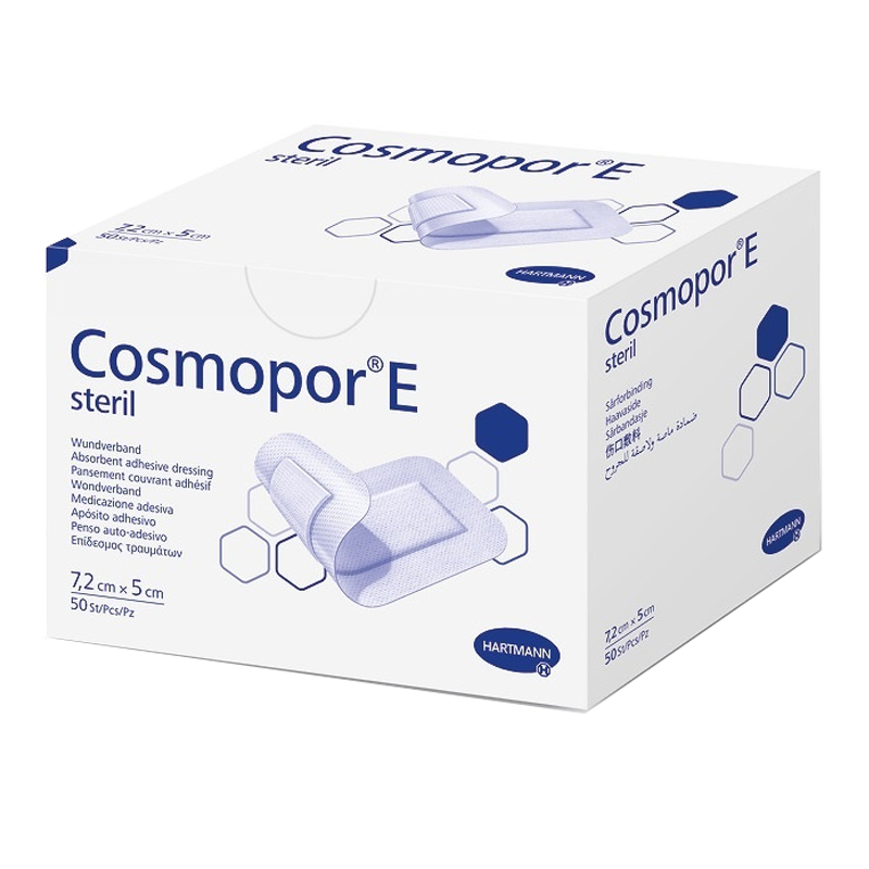 Plaster opatrunkowy Cosmopor E steril 7,2cm x 5 cm jałowy opatrunek pooperacyjny 50szt