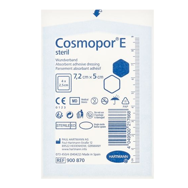 Plaster opatrunkowy Cosmopor E steril 7,2cm x 5 cm jałowy opatrunek pooperacyjny 50szt