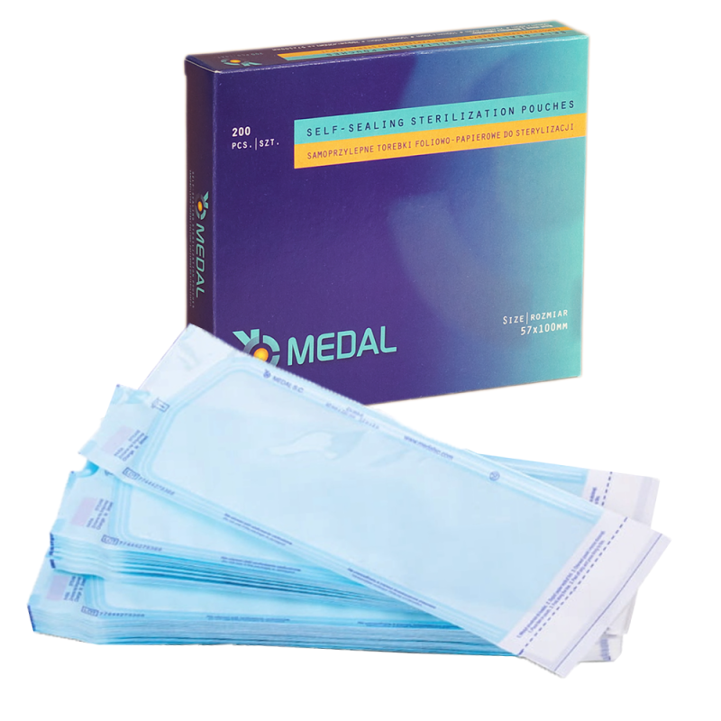 Samoprzylepne torebki do sterylizacji 57mm x 100mm płaskie, papierowo-foliowe 200szt