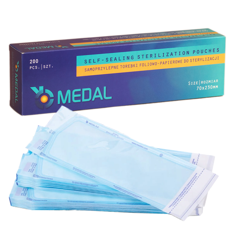 Samoprzylepne torebki do sterylizacji 70mm x 230mm płaskie, papierowo-foliowe 200szt