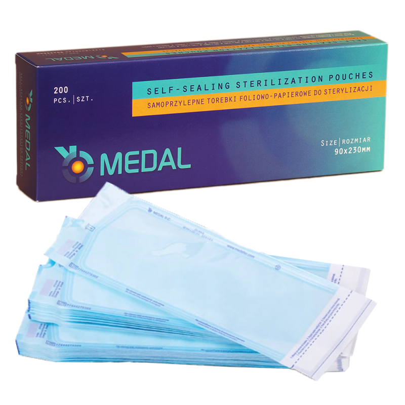Samoprzylepne torebki do sterylizacji 90mm x 230mm płaskie, papierowo-foliowe 200szt
