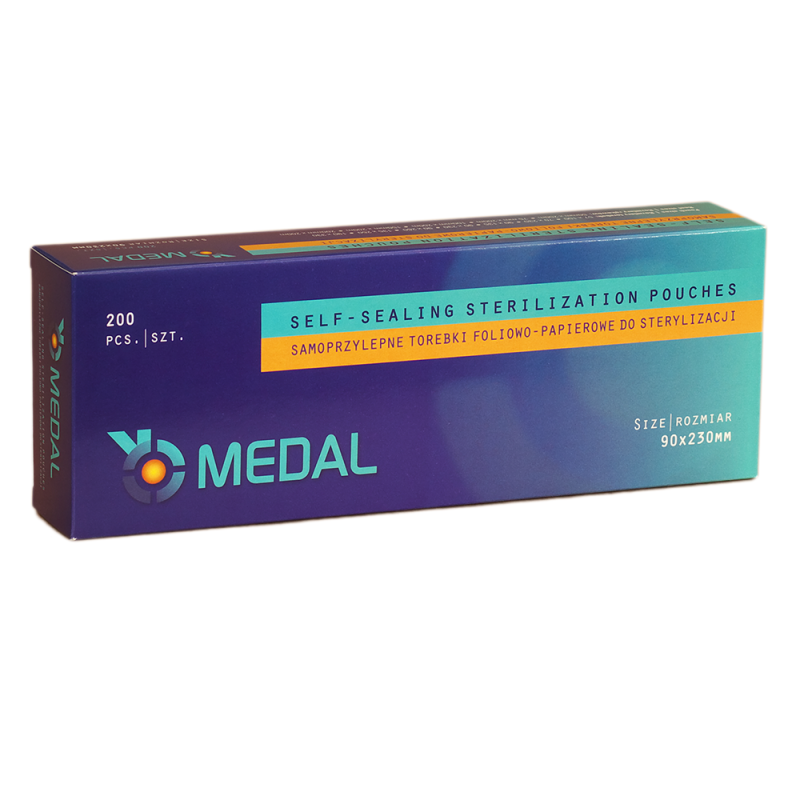 Samoprzylepne torebki do sterylizacji 90mm x 230mm płaskie, papierowo-foliowe 200szt