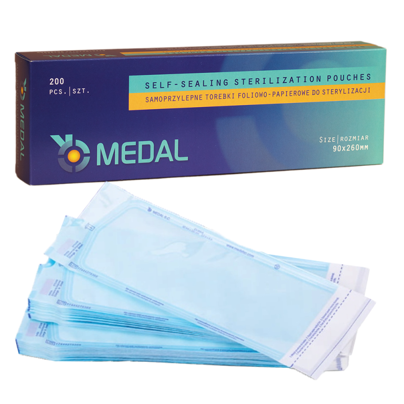 Samoprzylepne torebki do sterylizacji 90mm x 260mm płaskie, papierowo-foliowe 200szt
