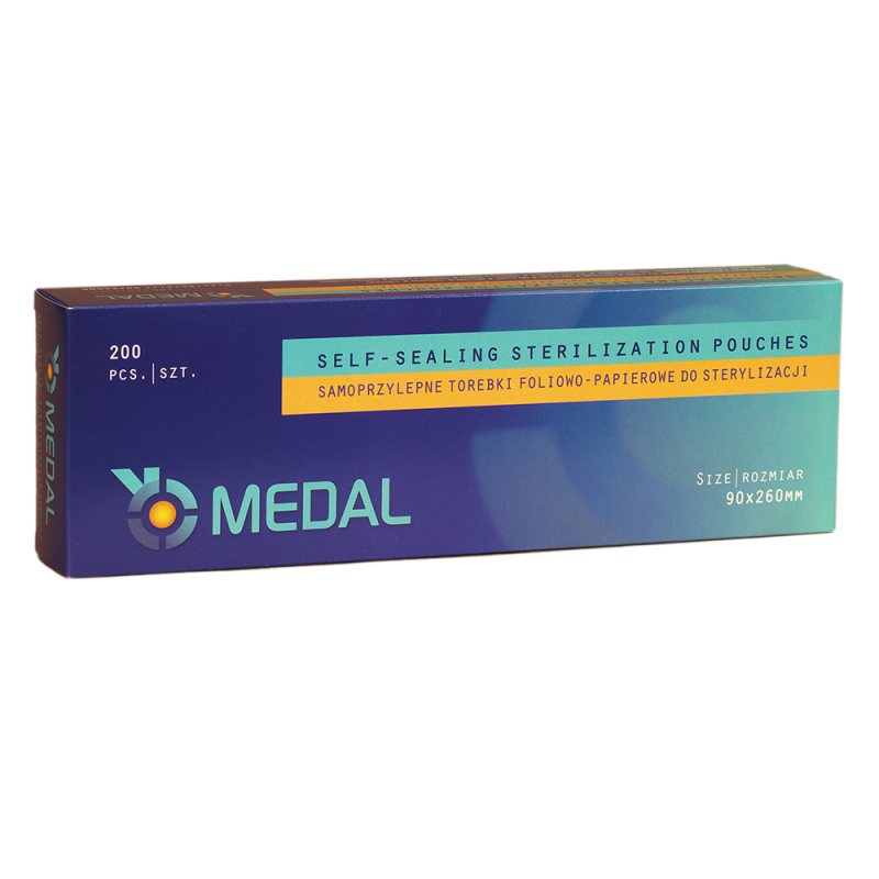 Samoprzylepne torebki do sterylizacji 90mm x 260mm płaskie, papierowo-foliowe 200szt