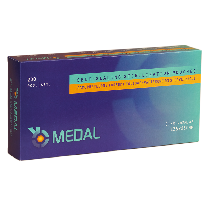 Samoprzylepne torebki do sterylizacji 135mm x 250mm płaskie, papierowo-foliowe 200szt