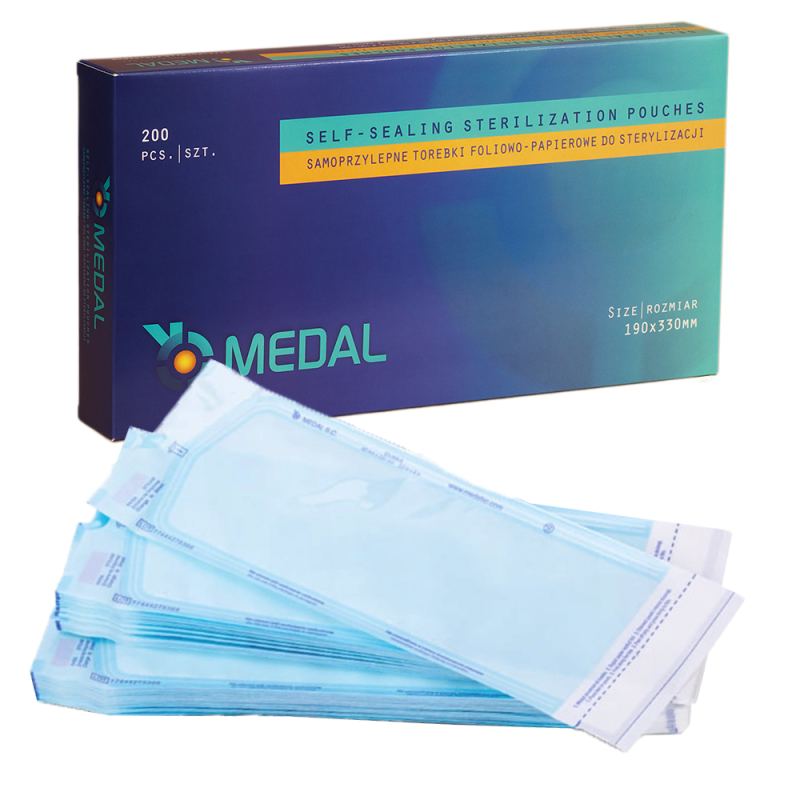 Samoprzylepne torebki do sterylizacji 190mm x 330mm płaskie, papierowo-foliowe 200szt