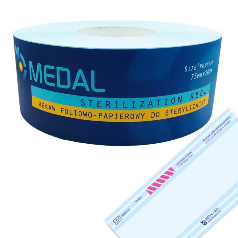 Rękaw do sterylizacji parą wodną STEAM 75mm x 200m płaskie papierowo-foliowe 1rolka