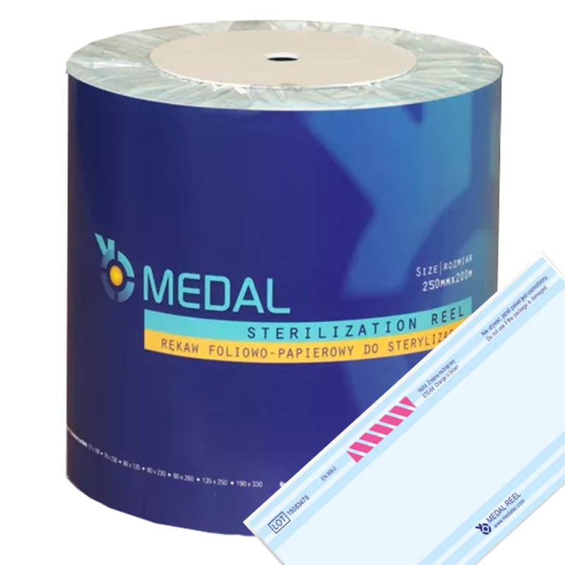 Rękaw do sterylizacji parą wodną STEAM 250mm x 200m płaskie papierowo-foliowe 1rolka