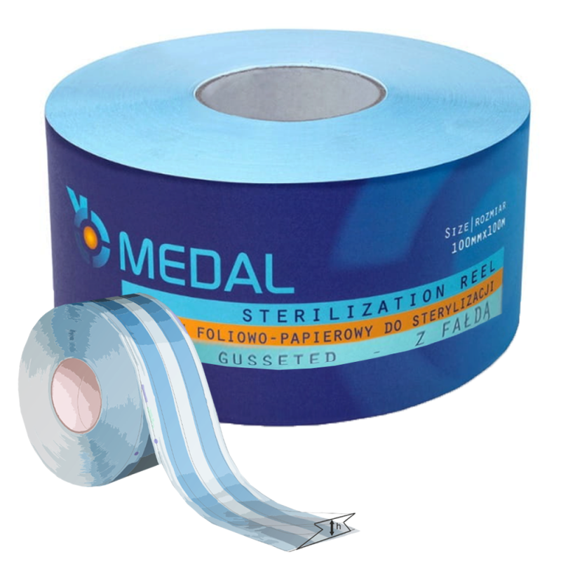 Rękaw do sterylizacji z fałdą 100mm x 100m 3 indykatory STEAM EO FORM papierowo-foliowe 1rolka