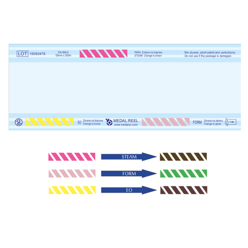 Rękaw do sterylizacji z fałdą 100mm x 100m 3 indykatory STEAM EO FORM papierowo-foliowe 1rolka