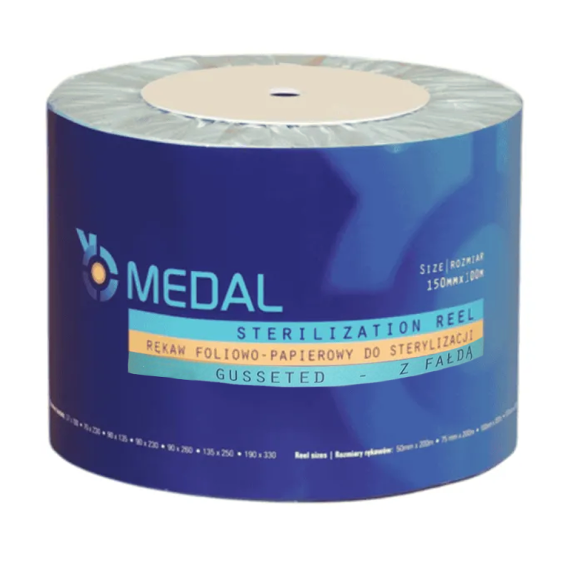 Rękaw do sterylizacji z fałdą 150mm x 100m 3 indykatory STEAM EO FORM papierowo-foliowe 1rolka