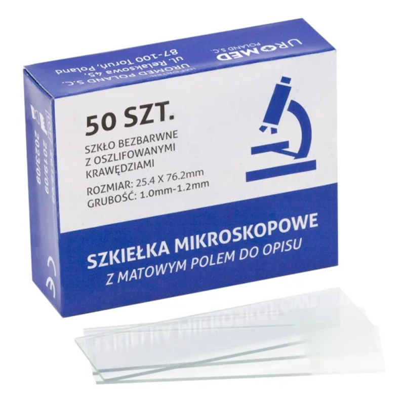 Szkiełka podstawowe do mikroskopu z matowym polem opisu 50szt
