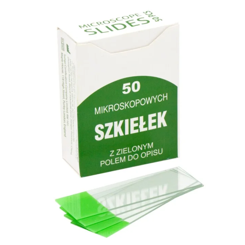 Szkiełka podstawowe do mikroskopu z zielonym polem opisu 50szt