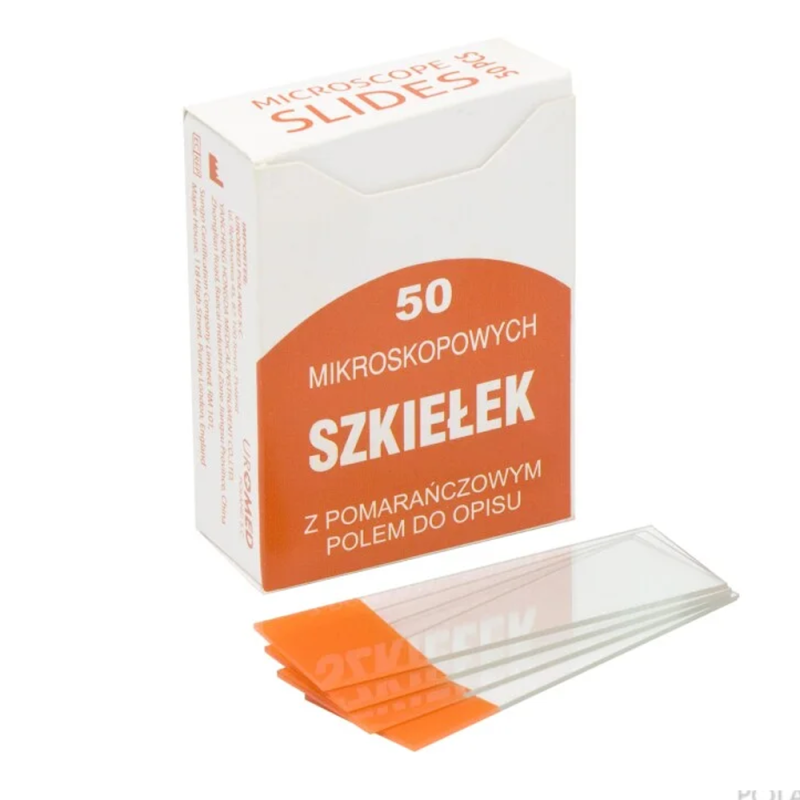 Szkiełka podstawowe do mikroskopu z pomarańczowym polem opisu 50szt