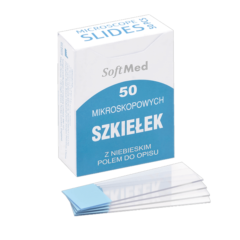 Szkiełka podstawowe do mikroskopu z niebieskim polem opisu 50szt
