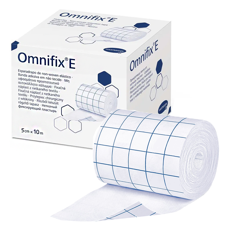 Przylepiec Omnifix E 5cm x 10m elastyczny plaster wł&oacute;kninowy na rolce do mocowania opatrunk&oacute;w 1rolka