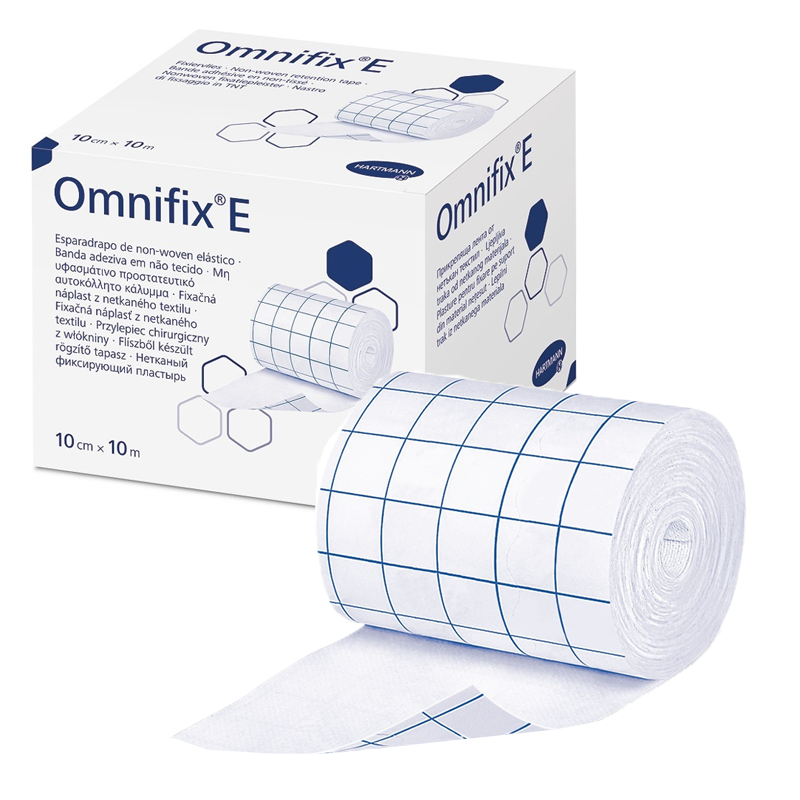 Przylepiec Omnifix E 10cm x 10m elastyczny plaster wł&oacute;kninowy na rolce do mocowania opatrunk&oacute;w 1rolka