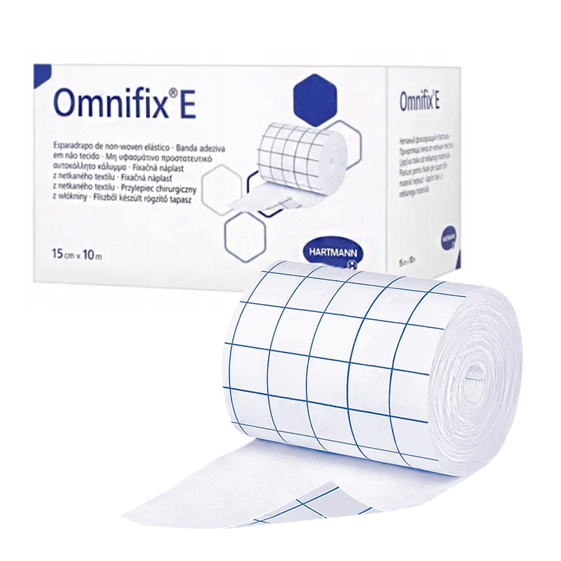 Przylepiec Omnifix E 15cm x 10m elastyczny plaster wł&oacute;kninowy na rolce do mocowania opatrunk&oacute;w 1rolka