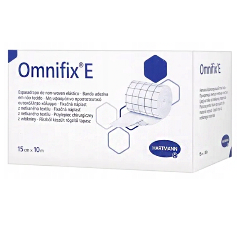 Przylepiec Omnifix E 15cm x 10m elastyczny plaster wł&oacute;kninowy na rolce do mocowania opatrunk&oacute;w 1rolka