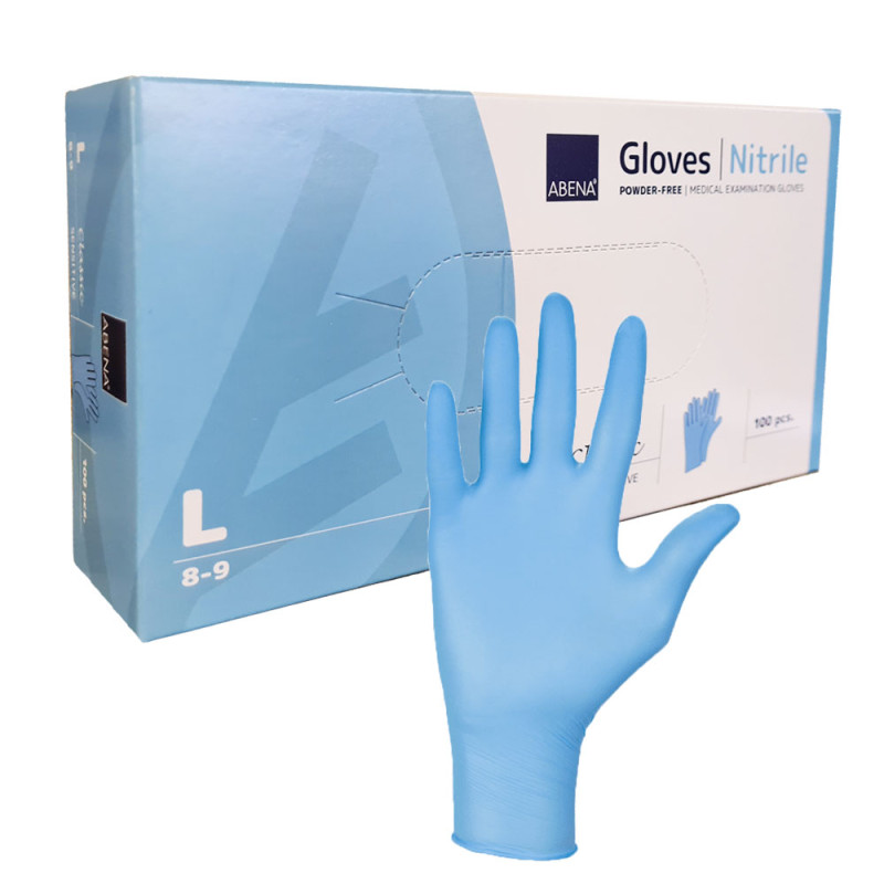 Rękawiczki nitrylowe L niebieskie Abena bezpudrowe Classic 100sztuk