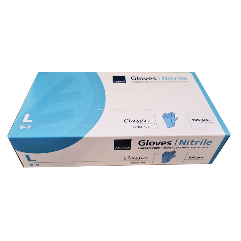Rękawiczki nitrylowe L niebieskie Abena bezpudrowe Classic 100sztuk