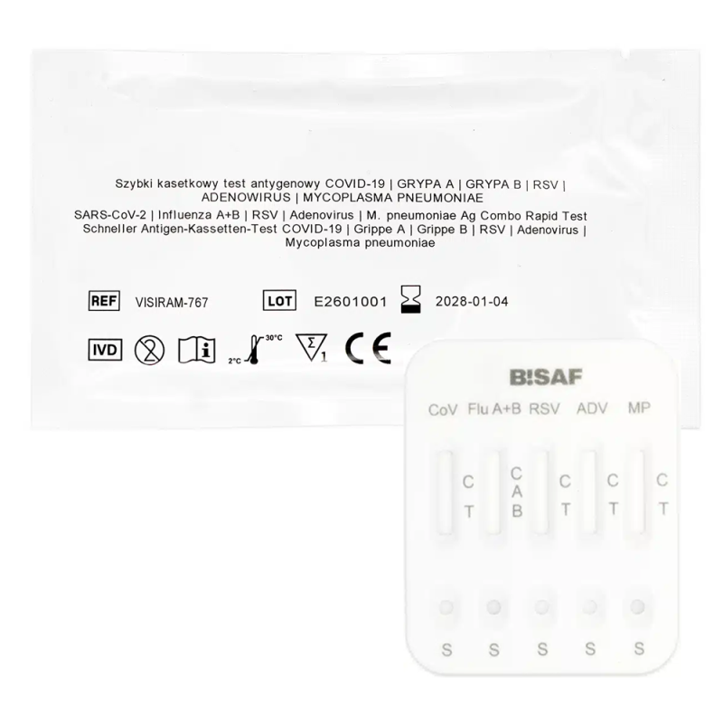 Combo test 6w1 na RSV / grypa A / grypa B / SARS-COV / Adenowirus / Mycoplasma Pneumoniae 1szt