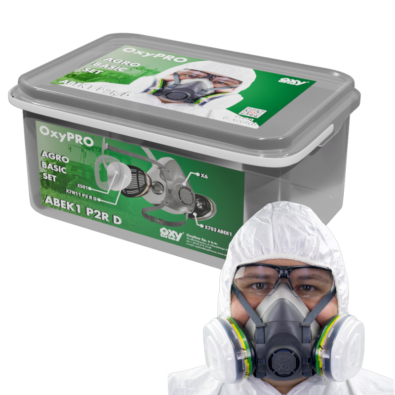 Maska do oprysk&oacute;w zestaw OxyPro Agro Basic S (X6 rozm. S + X703ABEK1 + X501 + X7N11P2)