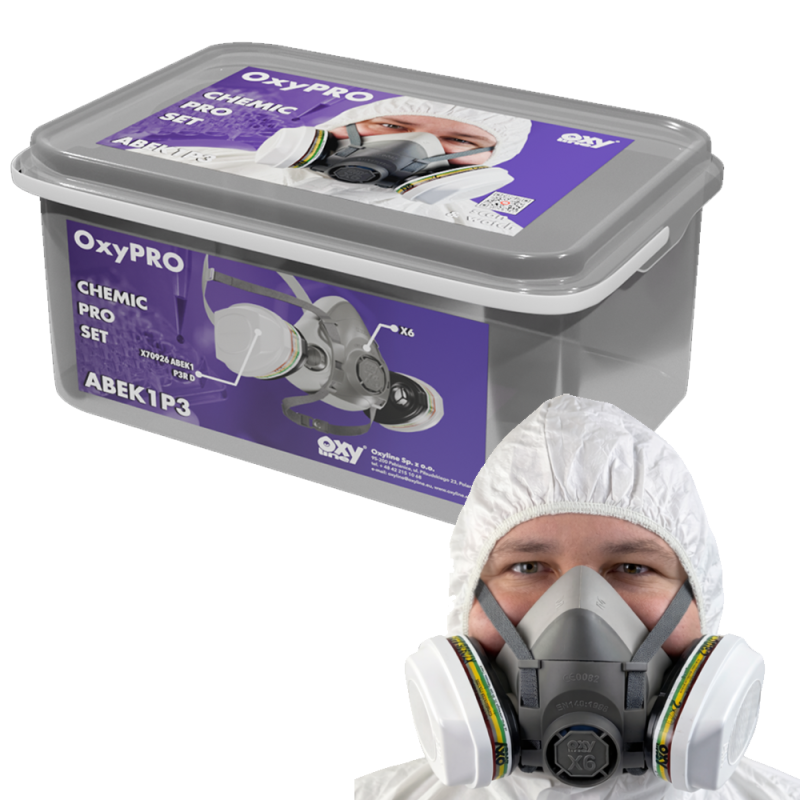 Maska do chemikali&oacute;w zestaw OxyPro Chemic Pro L (X6 rozm. L + X70926ABEK1P3RD)
