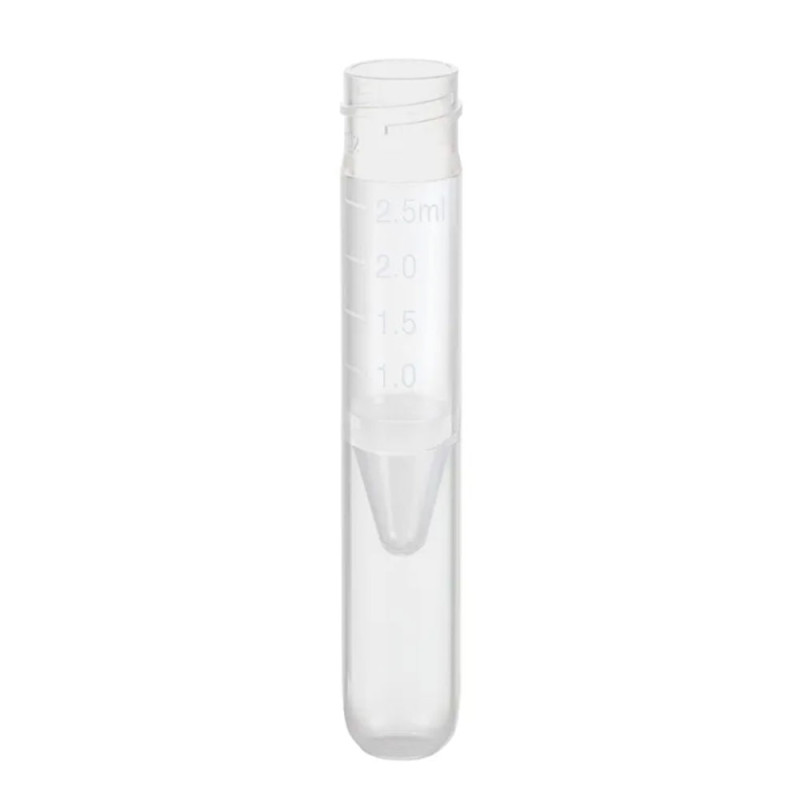 Probówka laboratoryjna 2,5ml z fałszywym dnem bez zakrętki z podziałką 75x13mm bez etykiety 500szt