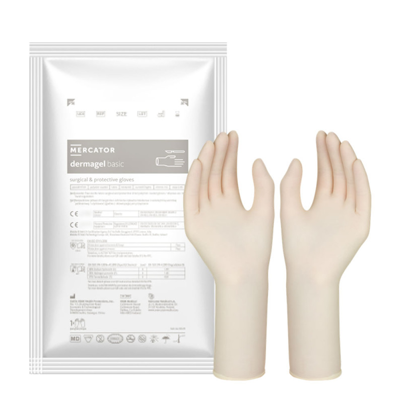 Rękawiczki chirurgiczne lateksowe sterylne 6.5 bezpudrowe Dermagel Basic 1 para