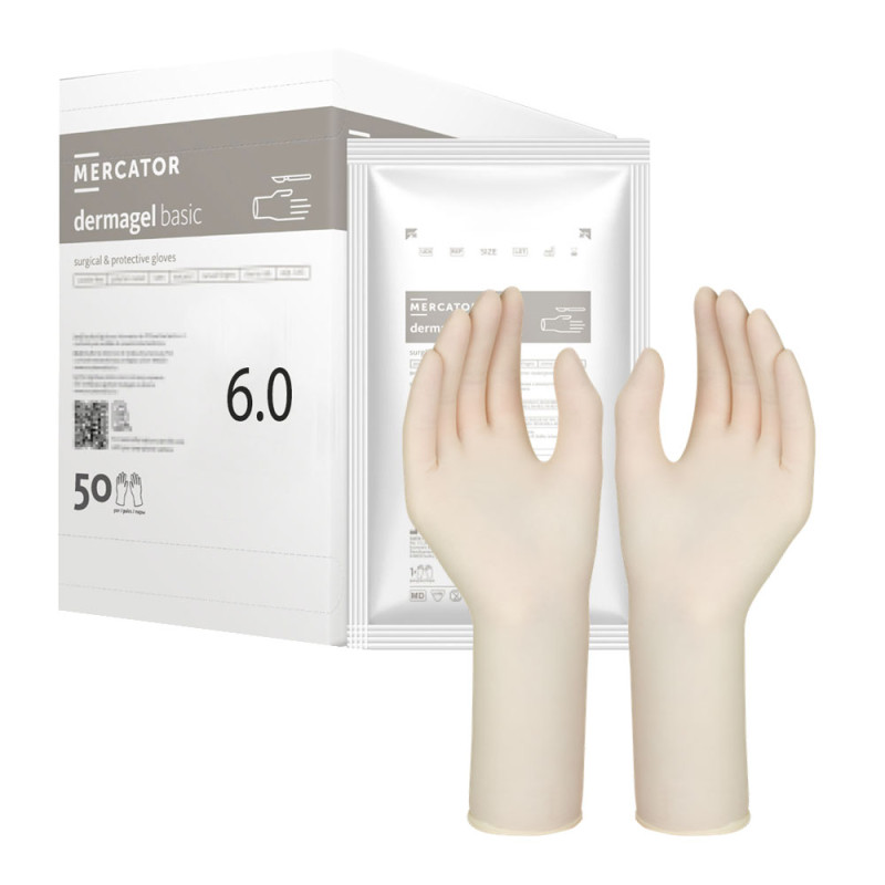 Rękawiczki chirurgiczne lateksowe sterylne 6.0 bezpudrowe Dermagel Basic 50 par