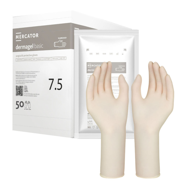 Rękawiczki chirurgiczne lateksowe sterylne 7.5 bezpudrowe Dermagel Basic 50 par