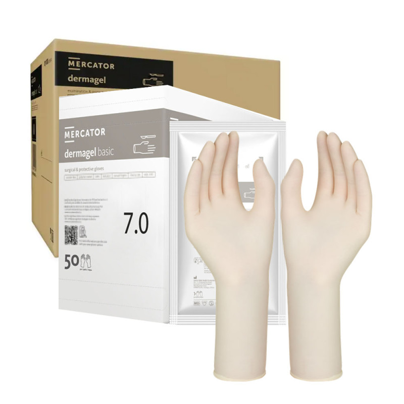 Rękawiczki chirurgiczne lateksowe sterylne 7.0 bezpudrowe Dermagel Basic 400 par