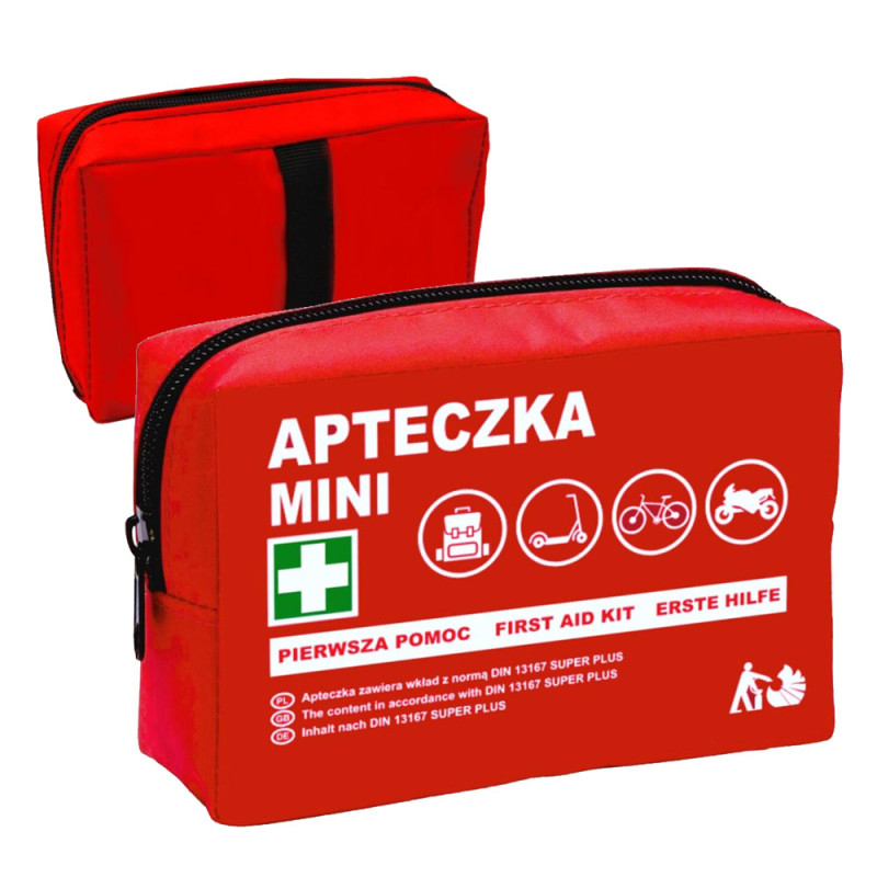 Apteczka motocyklowa turystyczna mini DIN 13167 w nylonie z wyposażeniem pierwszej pomocy 1szt