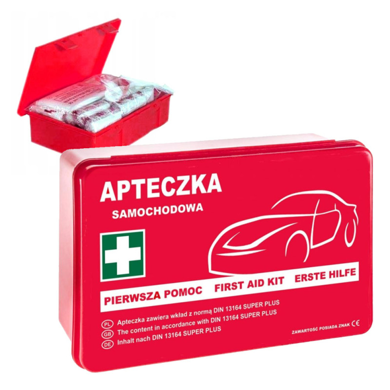 Apteczka samochodowa DIN 13164 PLUS w pudełku z wyposażeniem pierwszej pomocy 1szt