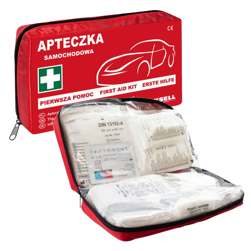 Apteczka samochodowa DIN 13164 PLUS w nylonie z wyposażeniem pierwszej pomocy 1szt
