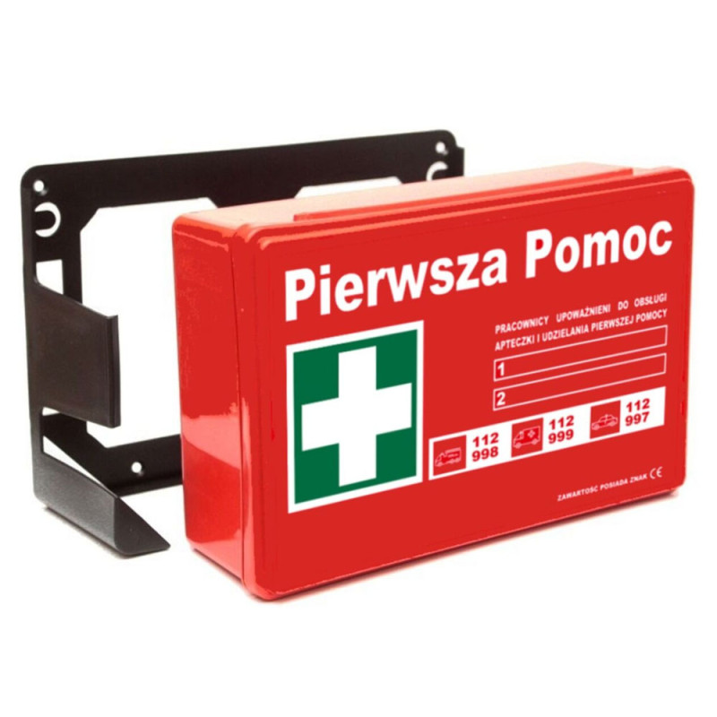 Apteczka pierwszej pomocy DIN 13164 PLUS z wyposażeniem BHP do firmy i samochodu + stelaż mocujący 1szt