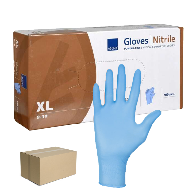 Rękawiczki nitrylowe XL niebieskie Abena bezpudrowe Classic 100sztuk karton 10op