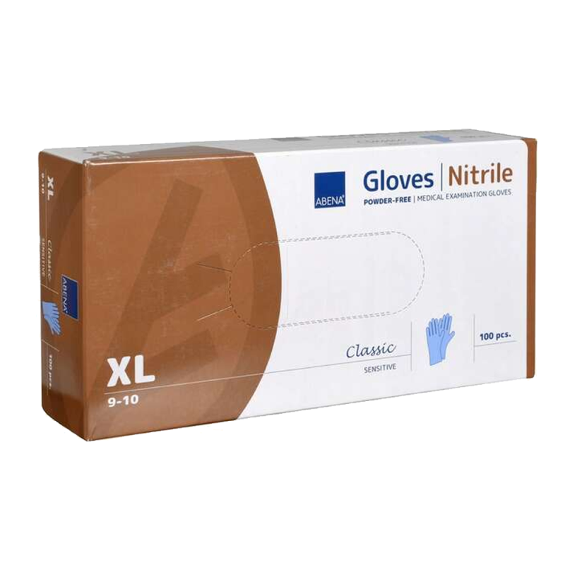 Rękawiczki nitrylowe XL niebieskie Abena bezpudrowe Classic 100sztuk karton 10op