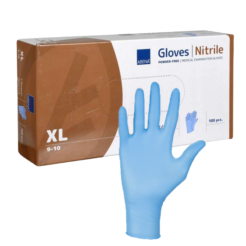 Rękawiczki nitrylowe XL niebieskie Abena bezpudrowe Classic 100sztuk karton 10op