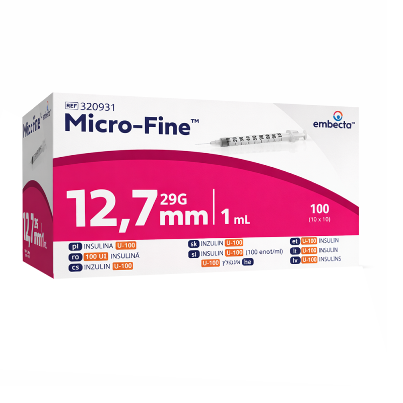 Strzykawka insulinowa z igłą wtopioną 1ml U-40 G29 (0,33x12,7) BD Embecta Micro Fine 100szt